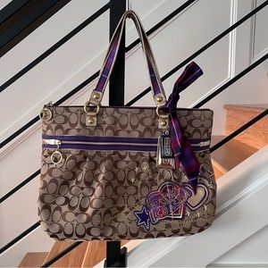 Coach Poppy Tartan Plaid Appliqué Glam Tote